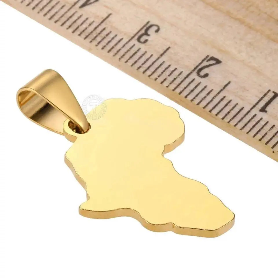 2pc 14K Gold Plated African Map Pendant Necklace with Gold Chain, Men Jewelry 18 and 24" Long Chain Women Gift