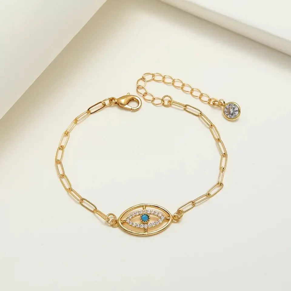 2pc Evil Eye Necklaces and Bracelet 14K, Gold Plated Dainty Chocker Necklace Delicate Jewelry Gift for Women - JettsJewelers