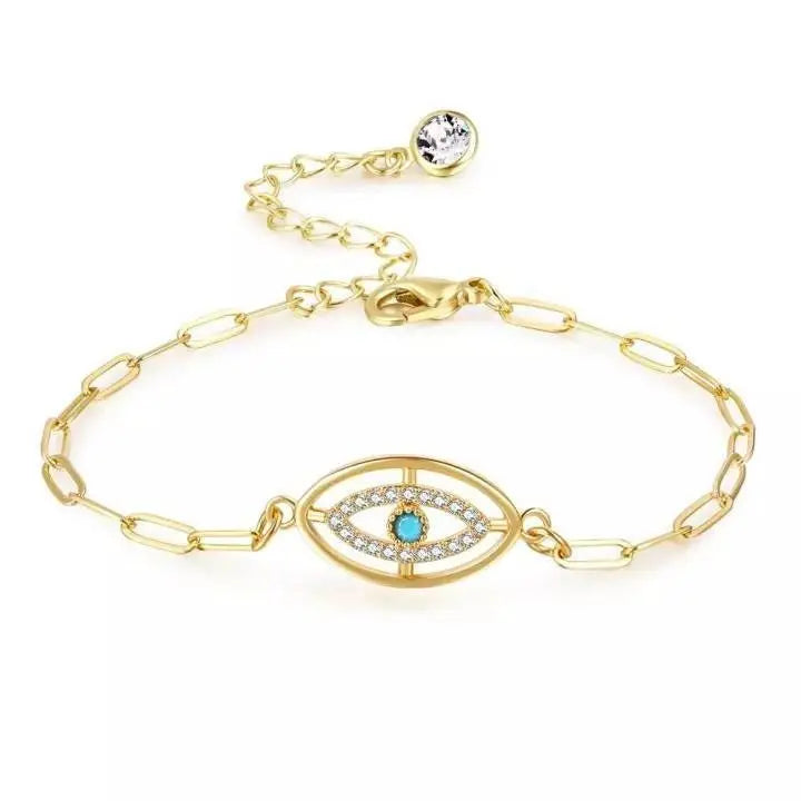 2pc Evil Eye Necklaces and Bracelet 14K, Gold Plated Dainty Chocker Necklace Delicate Jewelry Gift for Women - JettsJewelers