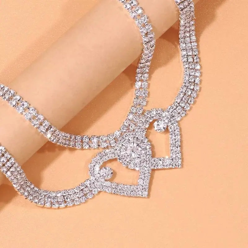 2pc Heart Rhinestones Anklet Foot Jewelry for Women Beach Barefoot Chain Bracelet On the Leg Accessories Gift - JettsJewelers