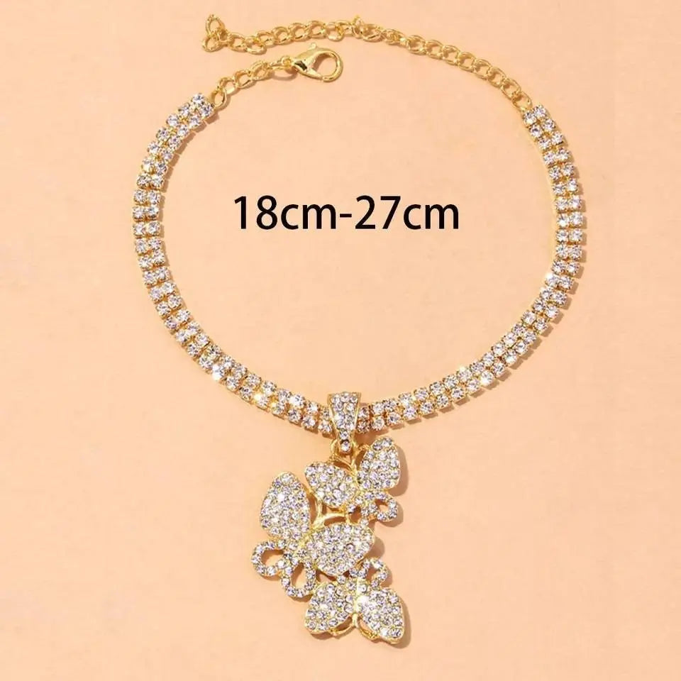 3 Butterfly Rhinestones Anklet Foot Jewelry for Women Beach Barefoot Chain Bracelet On the Leg Accessories Gift - JettsJewelers