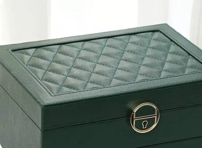3 Layer Large Jewelry Storage Case, PU Leather Jewellery Organizer Holder with Lock Removable Ring and Earring Organizer for Necklace - JettsJewelers