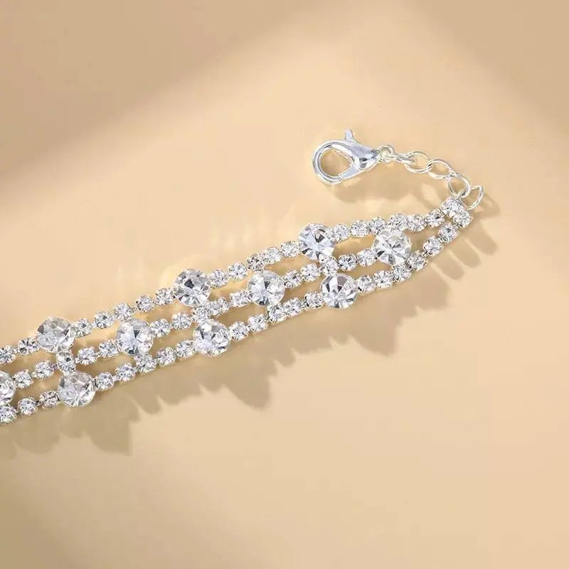 3 Layered Rhinestone Anklet Foot Jewelry for Women Beach Barefoot Chain Bracelet On the Leg Accessories Gift JettsJewelers