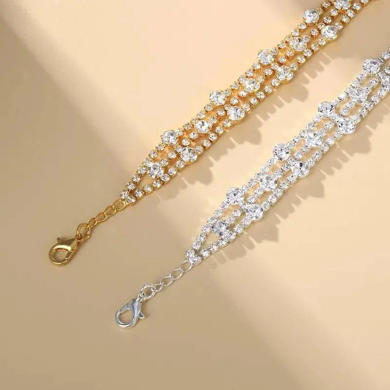 3 Layered Rhinestone Anklet Foot Jewelry for Women Beach Barefoot Chain Bracelet On the Leg Accessories Gift JettsJewelers