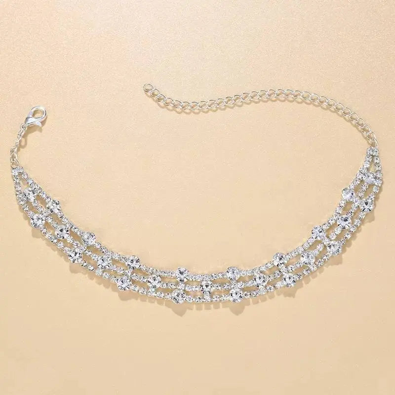 3 Layered Rhinestone Anklet Foot Jewelry for Women Beach Barefoot Chain Bracelet On the Leg Accessories Gift JettsJewelers