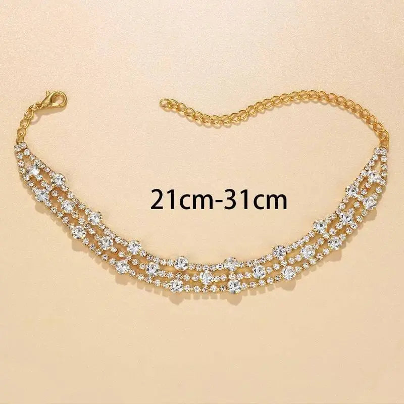 3 Layered Rhinestone Anklet Foot Jewelry for Women Beach Barefoot Chain Bracelet On the Leg Accessories Gift JettsJewelers