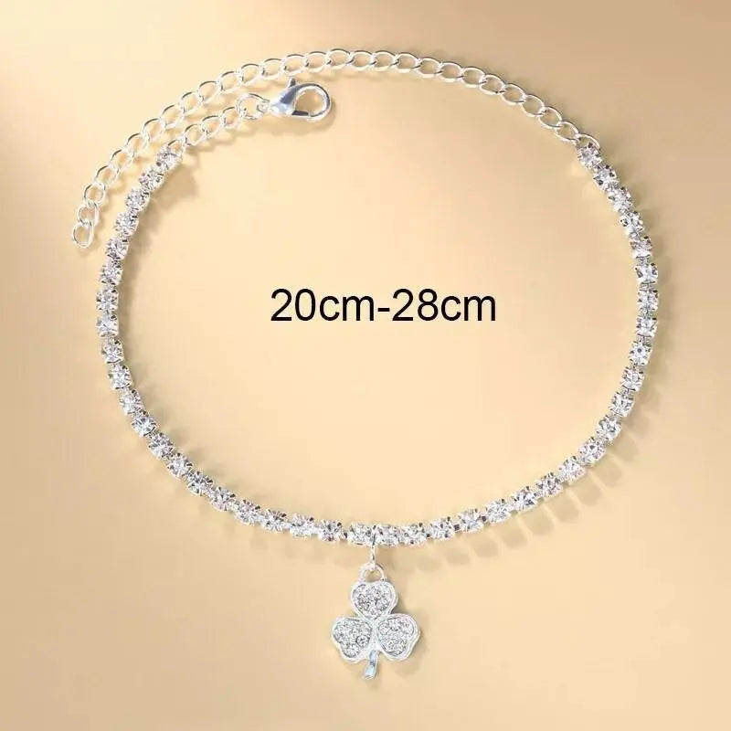 3 Leaf Clover Rhinestones Anklet Foot Jewelry for Women Beach Barefoot Chain Bracelet On the Leg Accessories Gift - JettsJewelers