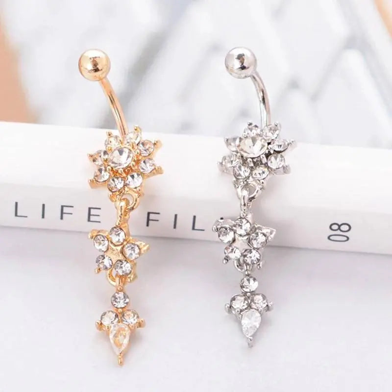 3 Pc Flower Belly Ring, Belly Dancing jewelry, surgical steel Dangle, Gift for her, Sexy Belly Ring JettsJewelers