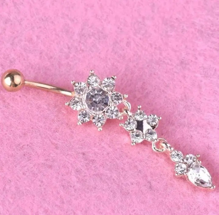 3 Pc Flower Belly Ring, Belly Dancing jewelry, surgical steel Dangle, Gift for her, Sexy Belly Ring JettsJewelers