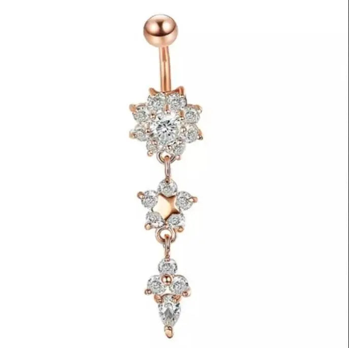 3 Pc Flower Belly Ring, Belly Dancing jewelry, surgical steel Dangle, Gift for her, Sexy Belly Ring JettsJewelers