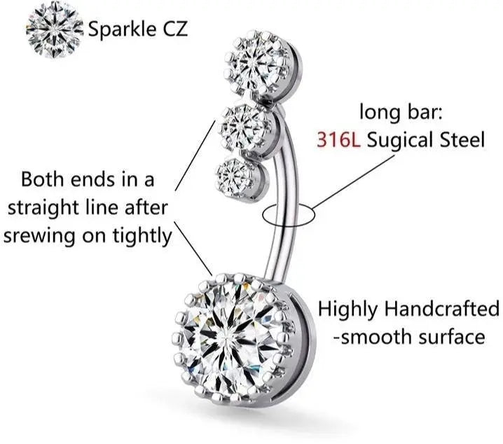 3 pc 14G Sterling Silver, Gold, Rose Gold Navel Piercing Dangle Jewelry Zircon Belly Button Ring Cute Sexy Body Piercing Jewelry - JettsJewelers