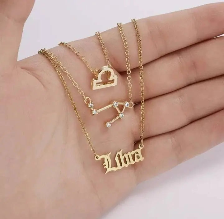 3Pcs Constellation Zodiac Layer Necklaces for Women Girls, Retro 14K Gold Plated 12 Constellation Pendant Necklace Exquisite Constellation - JettsJewelers