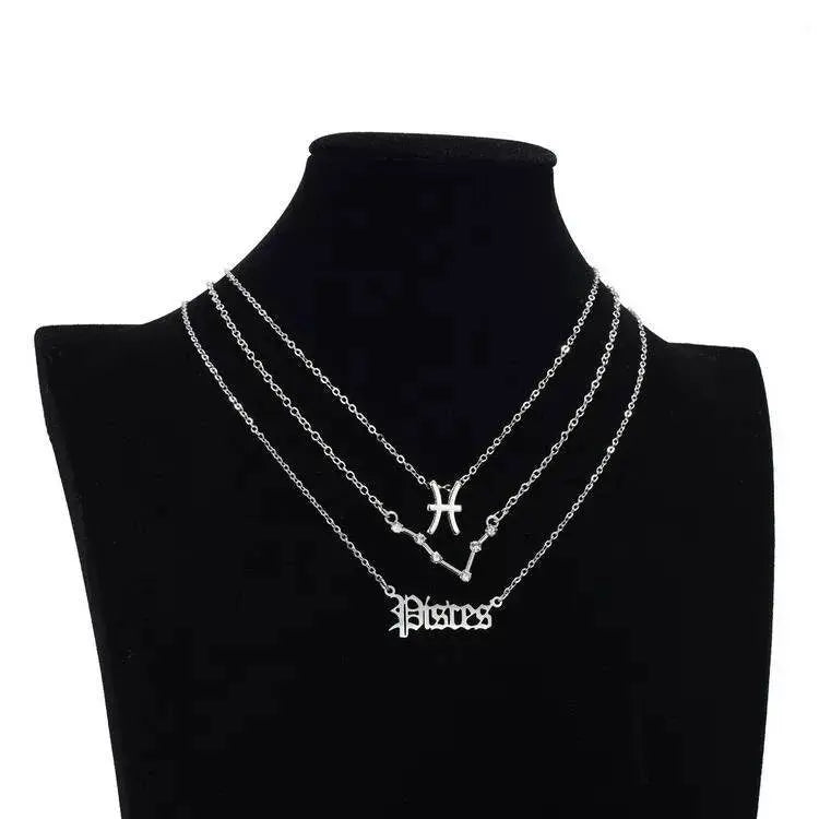 3Pcs Constellation Zodiac Layer Necklaces for Women Girls, Retro 14K Gold Plated 12 Constellation Pendant Necklace Exquisite Constellation - JettsJewelers