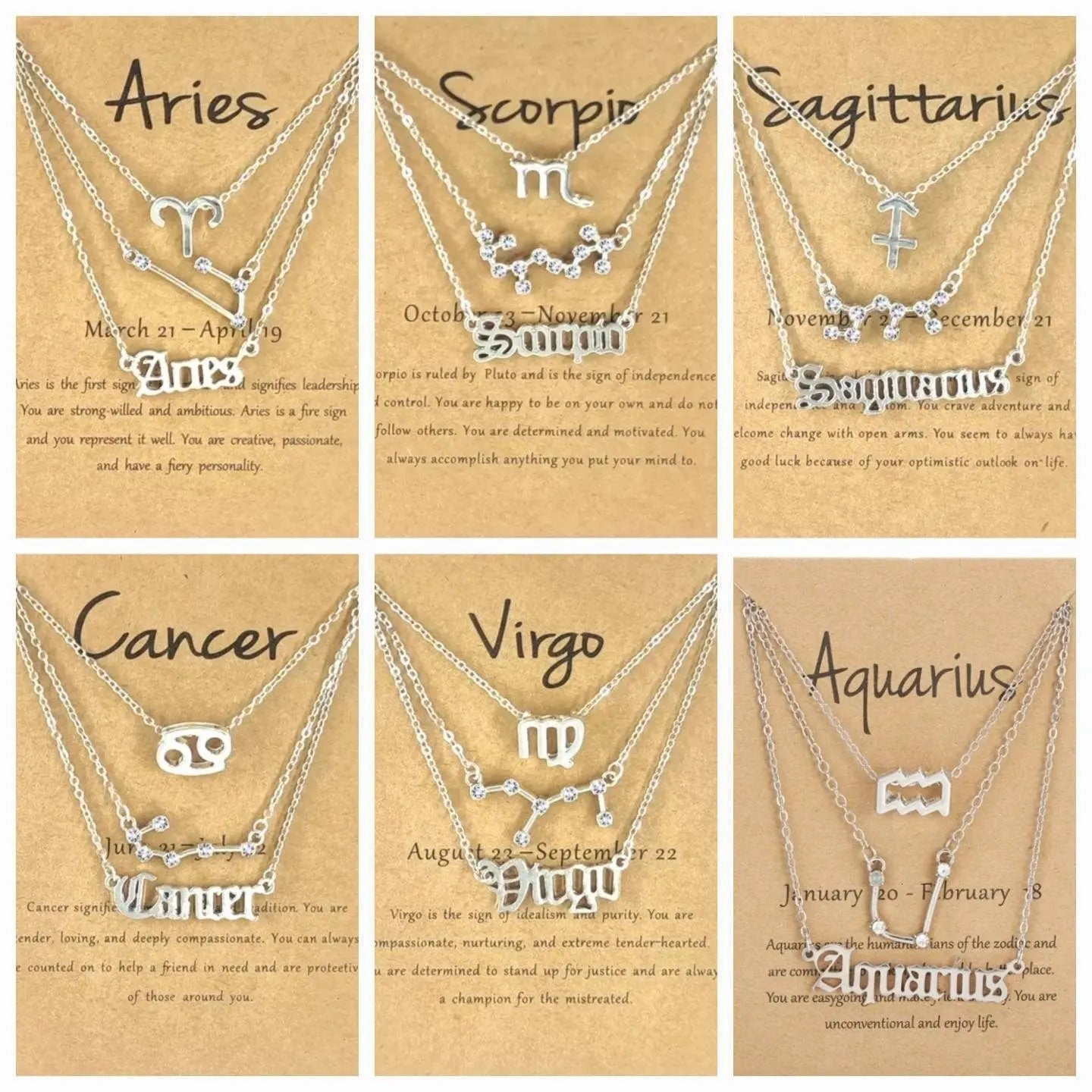 3Pcs Constellation Zodiac Layer Necklaces for Women Girls, Retro 14K Gold Plated 12 Constellation Pendant Necklace Exquisite Constellation - JettsJewelers