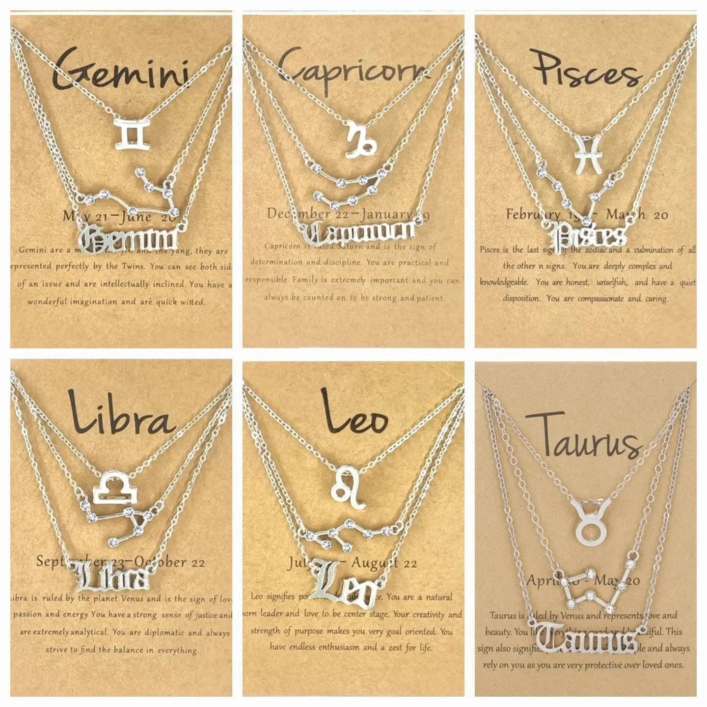 3Pcs Constellation Zodiac Layer Necklaces for Women Girls, Retro 14K Gold Plated 12 Constellation Pendant Necklace Exquisite Constellation - JettsJewelers