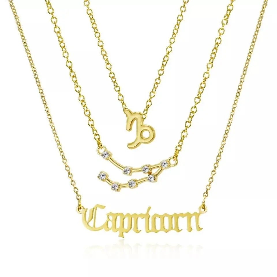 3Pcs Constellation Zodiac Layer Necklaces for Women Girls, Retro 14K Gold Plated 12 Constellation Pendant Necklace Exquisite Constellation JettsJewelers