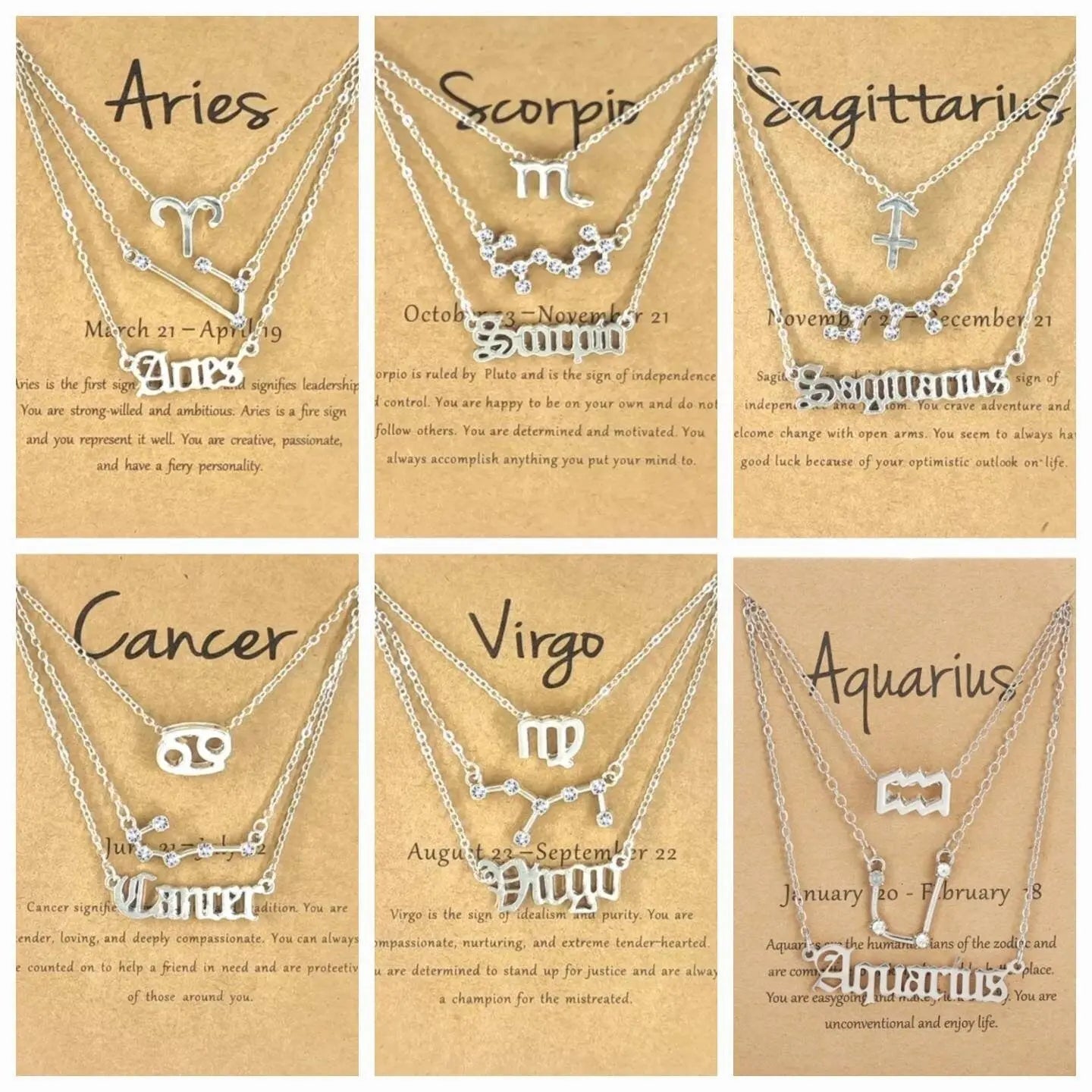 3Pcs Constellation Zodiac Layer Necklaces for Women Girls, Retro 14K Gold Plated 12 Constellation Pendant Necklace Exquisite Constellation JettsJewelers