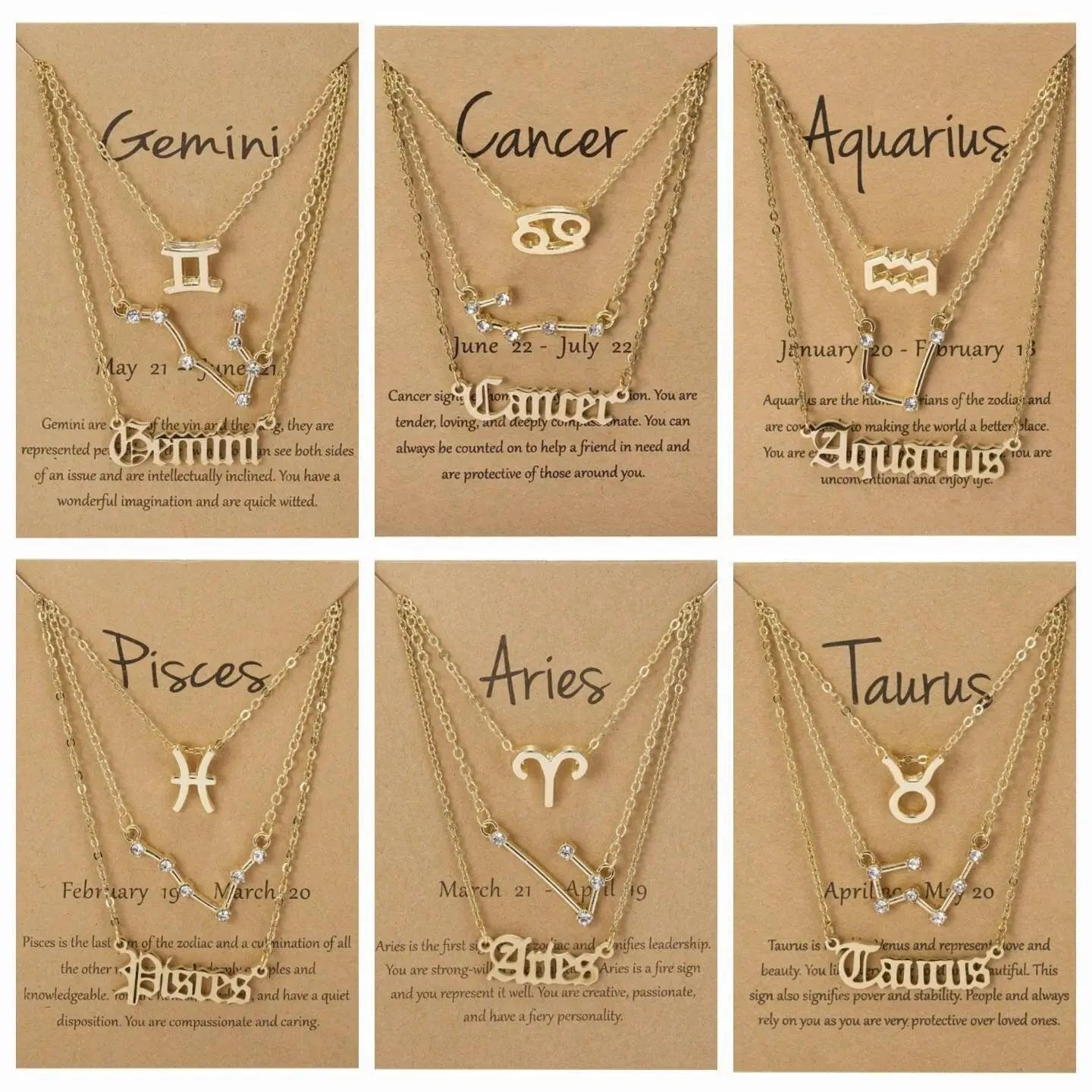 3Pcs Constellation Zodiac Layer Necklaces for Women Girls, Retro 14K Gold Plated 12 Constellation Pendant Necklace Exquisite Constellation JettsJewelers