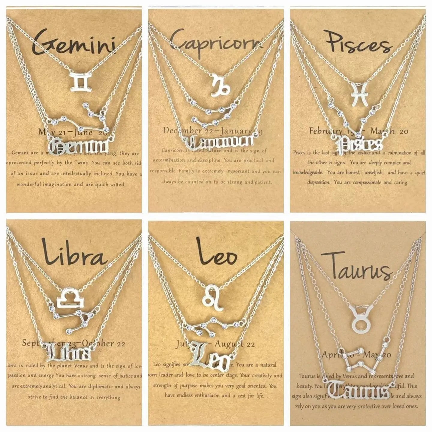 3Pcs Constellation Zodiac Layer Necklaces for Women Girls, Retro 14K Gold Plated 12 Constellation Pendant Necklace Exquisite Constellation JettsJewelers