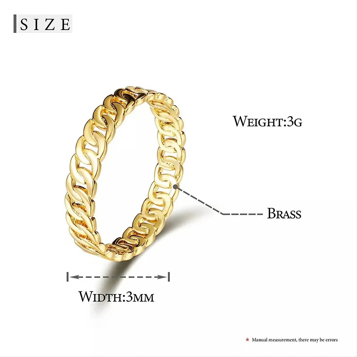 3mm 14K Gold Plated Brass Stackable Ring for Women Chain Link Engagement Rings Size 7-10 JettsJewelers