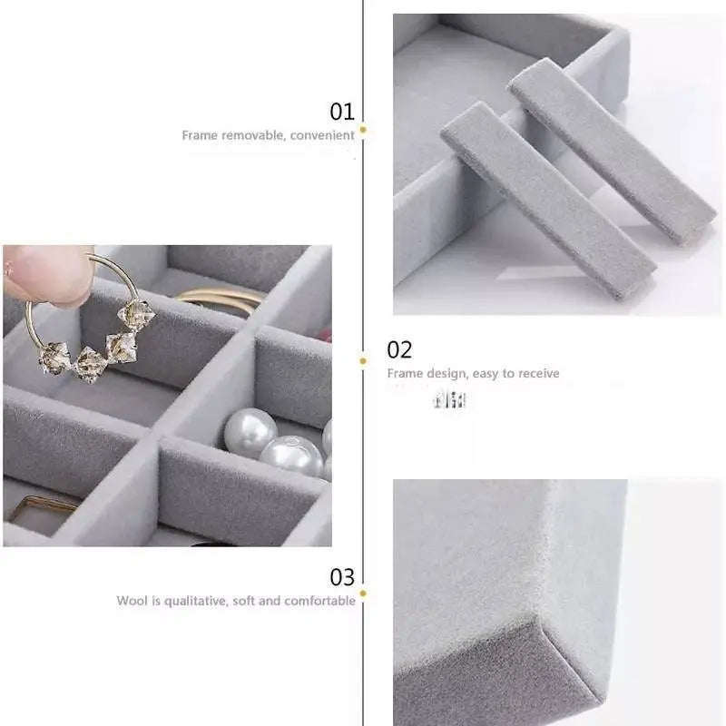 3pc Stackable Velvet Jewelry Trays Organizer, Jewelry Storage Display Trays for Drawer, Earring Necklace Bracelet Ring Organizer JettsJewelers