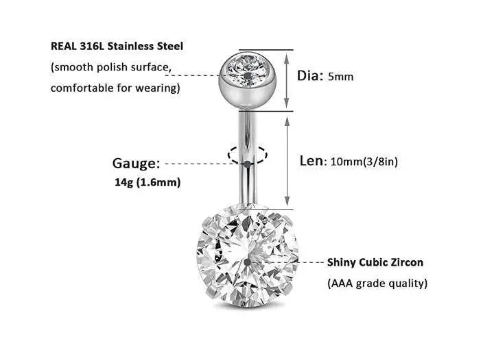 5 pieces Belly Button Rings Stainless Steel 14G CZ Opal Navel Rings Barbells Women Girls Belly Piercing Jewelry JettsJewelers