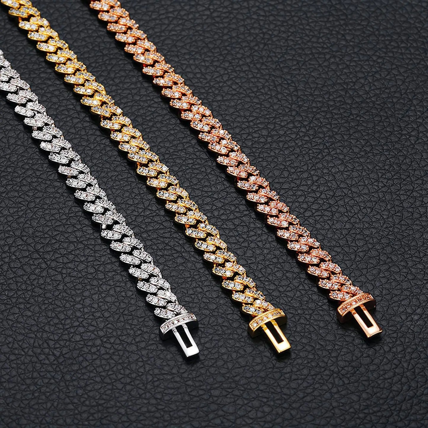 6/8mm Iced Out Chain Cuban Link Diamond Chain Bracelet 18k Gold/White/Rose Gold Plated Miami Bling Drip Chains and Bracelets JettsJewelers