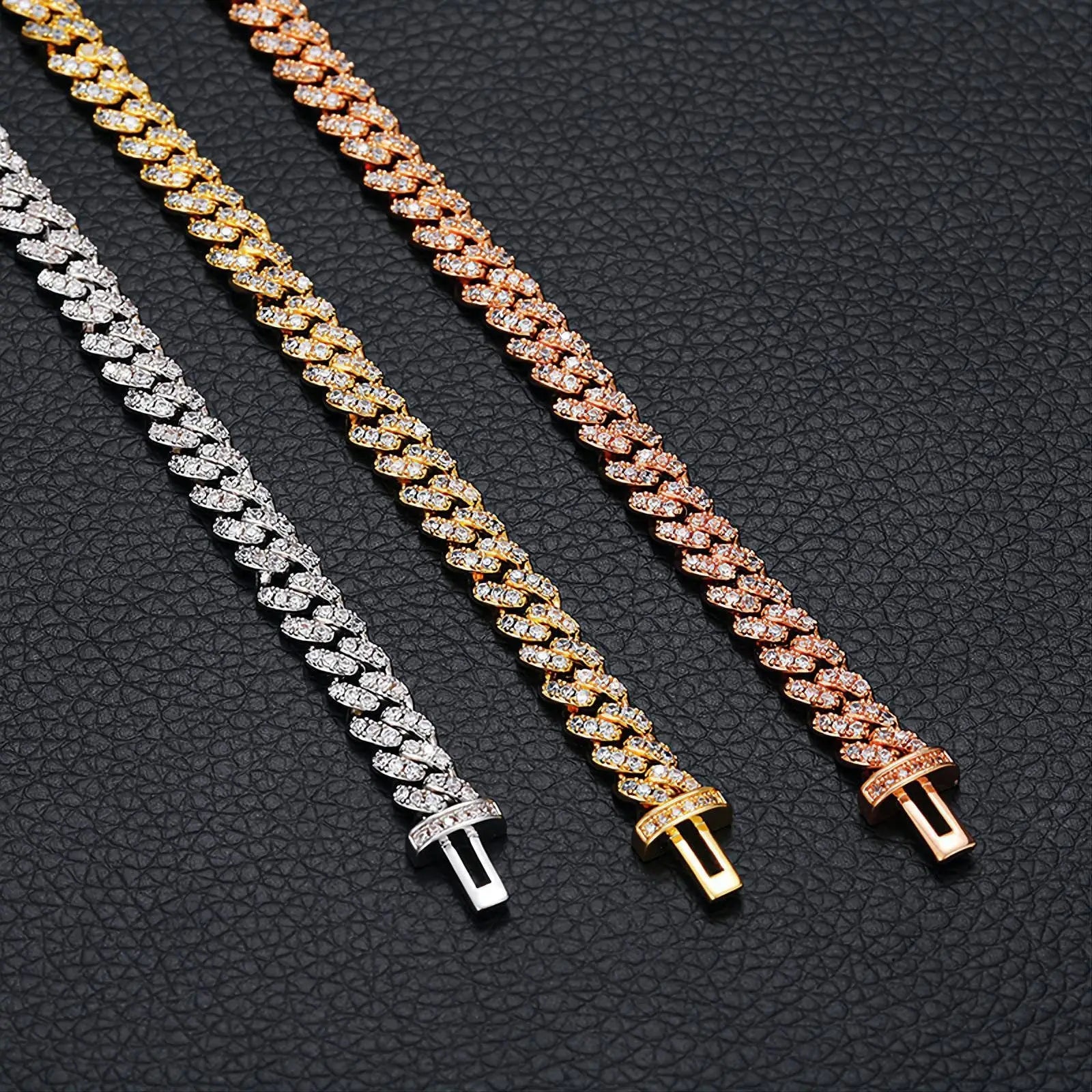 6/8mm Iced Out Chain Cuban Link Diamond Chain Bracelet 18k Gold/White/Rose Gold Plated Miami Bling Drip Chains and Bracelets JettsJewelers