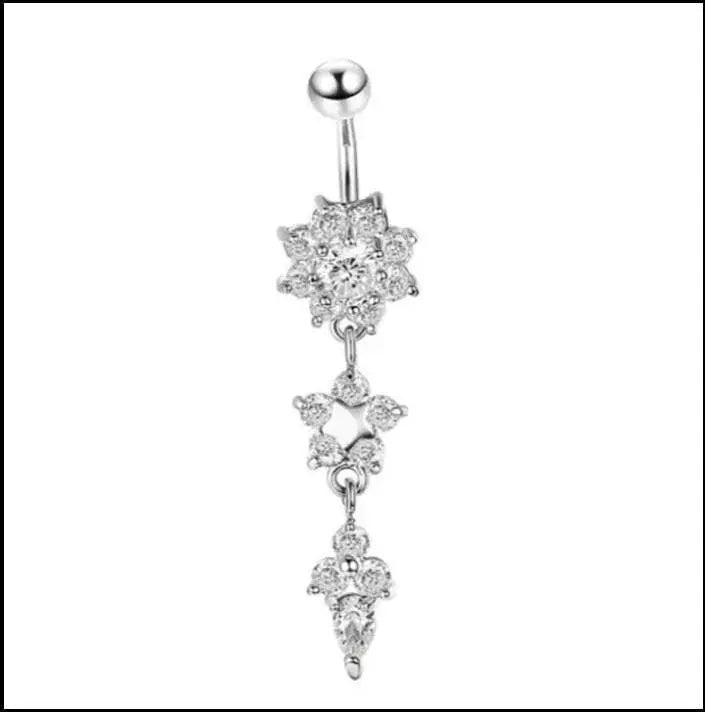 6 pc Belly Piercings Gold, Rose Gold and Silver Flower Belly Ring, Belly Dancing jewelry, surgical steel Dangle, Drill dangle - JettsJewelers