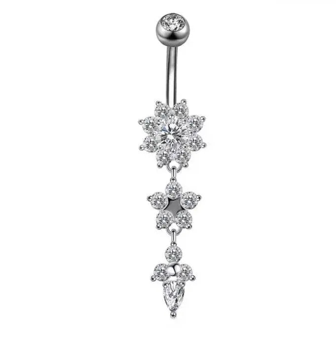6 pc Belly Piercings Gold, Rose Gold and Silver Flower Belly Ring, Belly Dancing jewelry, surgical steel Dangle, Drill dangle - JettsJewelers