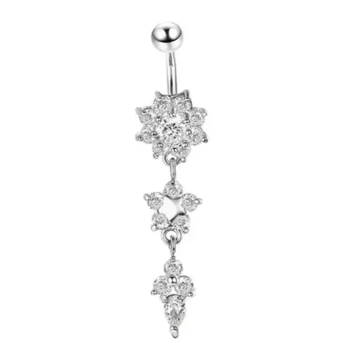 6 pc Silver Flower Belly Ring, Belly Dancing jewelry, surgical steel Dangle, Gift for her, Sexy Belly Ring JettsJewelers