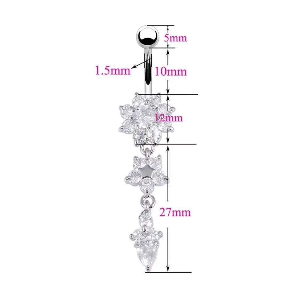 6 pc Silver Flower Belly Ring, Belly Dancing jewelry, surgical steel Dangle, Gift for her, Sexy Belly Ring JettsJewelers