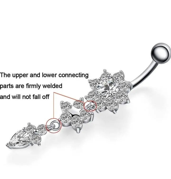 6 pc Silver Flower Belly Ring, Belly Dancing jewelry, surgical steel Dangle, Gift for her, Sexy Belly Ring JettsJewelers