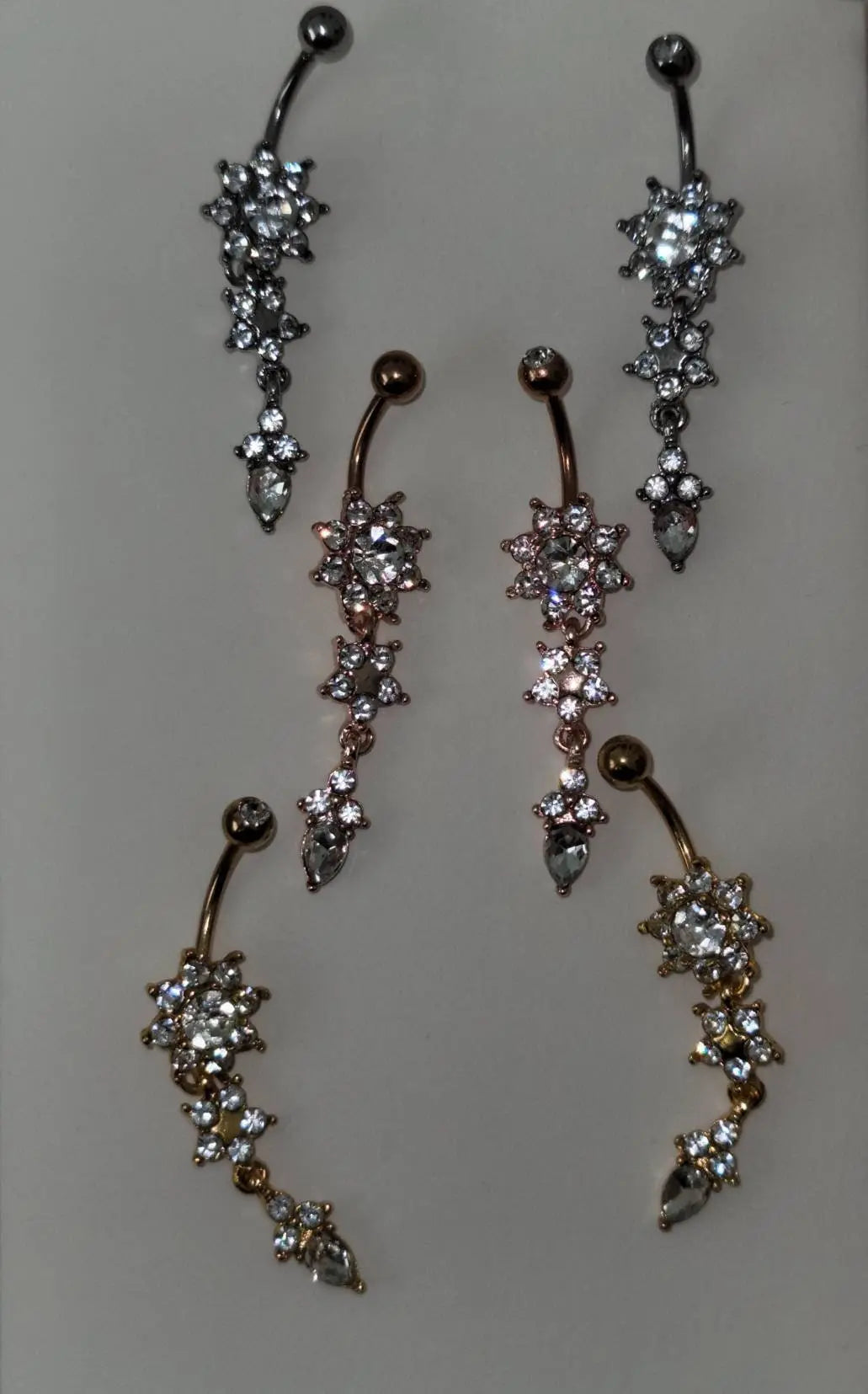 6 pieces Belly Piercings Gold, Rose Gold and Silver Flower Belly Ring, Belly Dancing jewelry, surgical steel Dangle, Drill dangle JettsJewelers