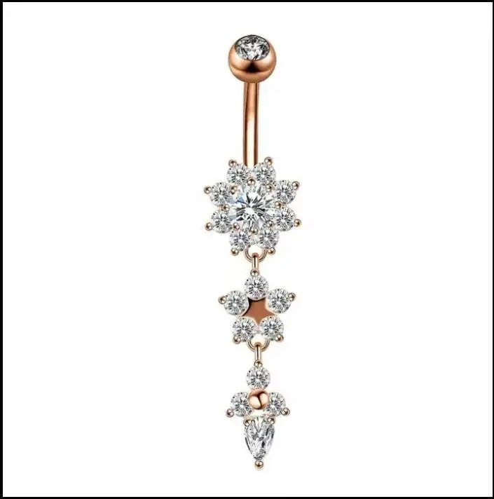 6 pieces Belly Piercings Gold, Rose Gold and Silver Flower Belly Ring, Belly Dancing jewelry, surgical steel Dangle, Drill dangle JettsJewelers