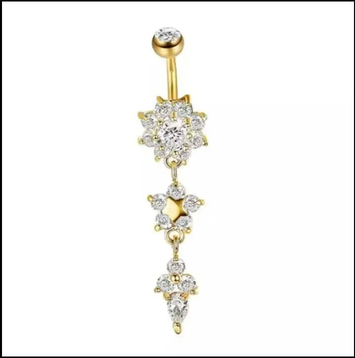 6 pieces Belly Piercings Gold, Rose Gold and Silver Flower Belly Ring, Belly Dancing jewelry, surgical steel Dangle, Drill dangle JettsJewelers