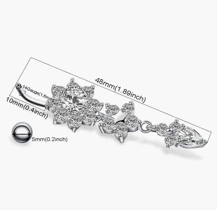 6 pieces Belly Piercings Gold, Rose Gold and Silver Flower Belly Ring, Belly Dancing jewelry, surgical steel Dangle, Drill dangle JettsJewelers