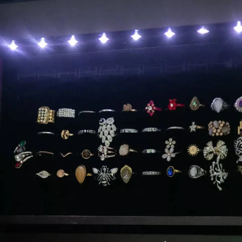 8 LEDs Jewelry Cabinet Armoire with Beveled Edge Mirror, Gorgeous Jewelry Organizer Large Capacity Brown - JettsJewelers