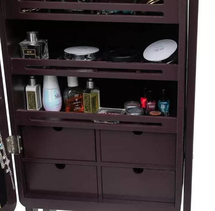 8 LEDs Jewelry Cabinet Armoire with Beveled Edge Mirror, Gorgeous Jewelry Organizer Large Capacity Brown - JettsJewelers