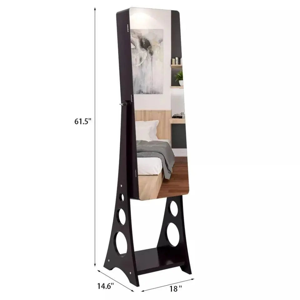 8 LEDs Jewelry Cabinet Armoire with Beveled Edge Mirror, Gorgeous Jewelry Organizer Large Capacity Brown - JettsJewelers