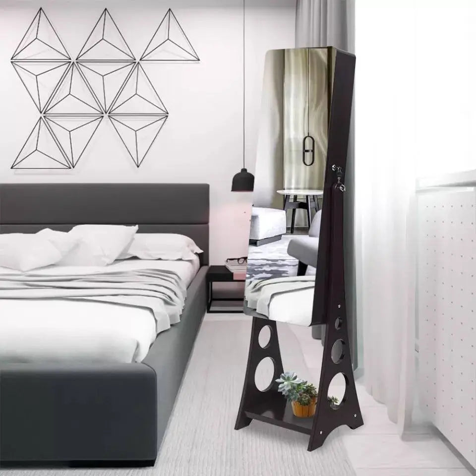 8 LEDs Jewelry Cabinet Armoire with Beveled Edge Mirror, Gorgeous Jewelry Organizer Large Capacity Brown JettsJewelers