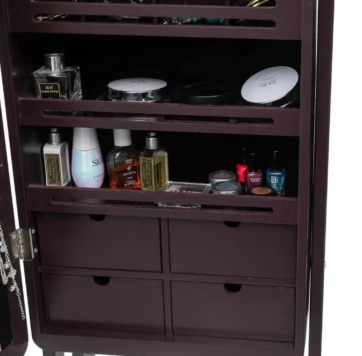 8 LEDs Jewelry Cabinet Armoire with Beveled Edge Mirror, Gorgeous Jewelry Organizer Large Capacity Brown JettsJewelers