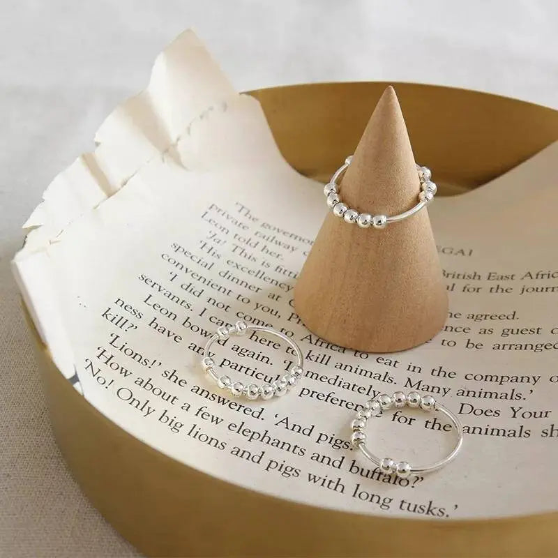 925 Sterling Silver Anti Anxiety Ring for Women Men Fidget Rings for Anxiety Anxiety Ring with Beads Spinner Ring for Anxiety Spinning Ring JettsJewelers