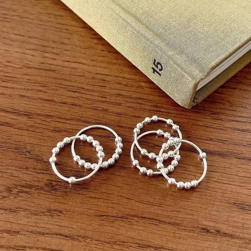 925 Sterling Silver Anti Anxiety Ring for Women Men Fidget Rings for Anxiety Anxiety Ring with Beads Spinner Ring for Anxiety Spinning Ring JettsJewelers