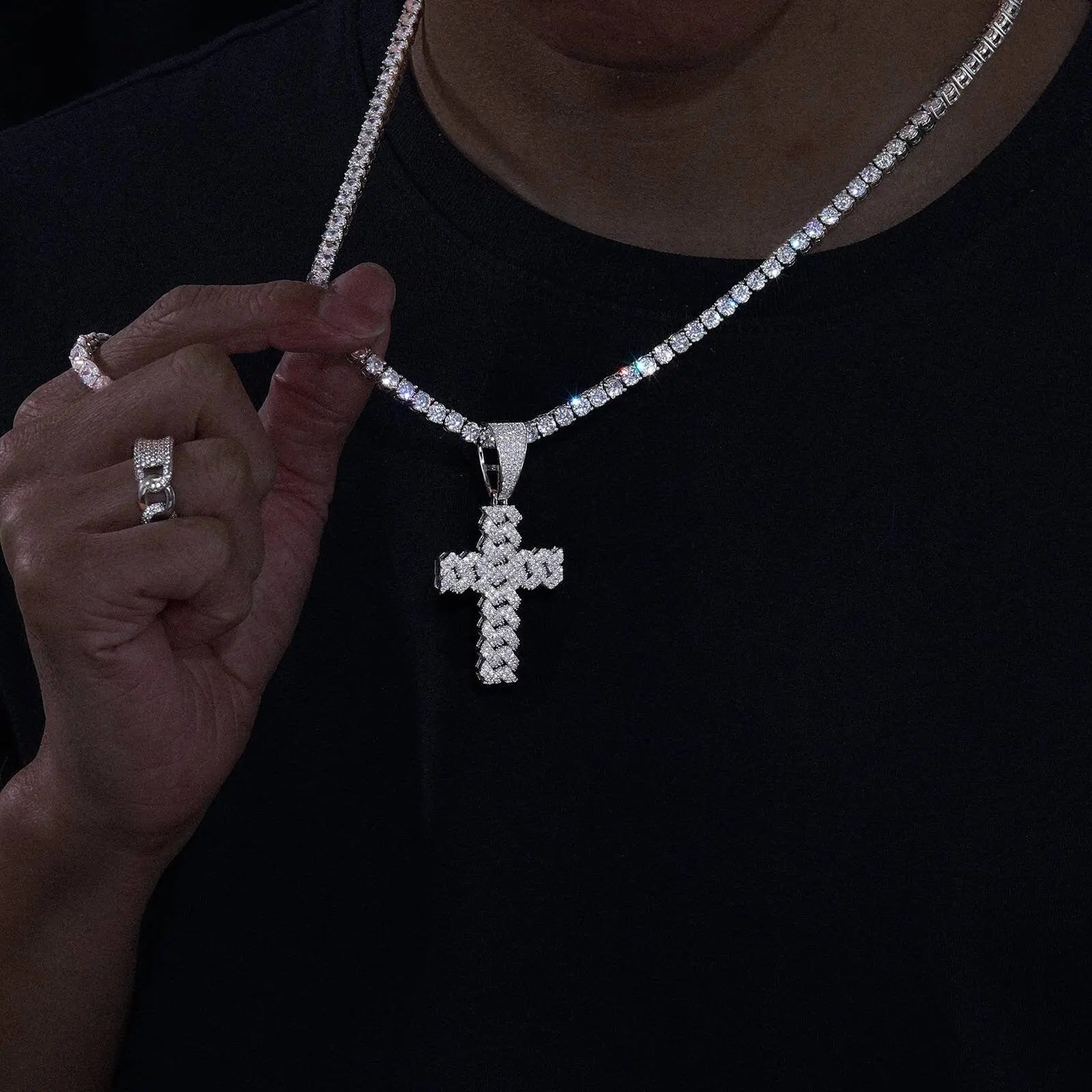925 Sterling Silver Moissanite Cross Diamond Pendant 18k Gold Platinum Plated Miami Bling Drip JettsJewelers