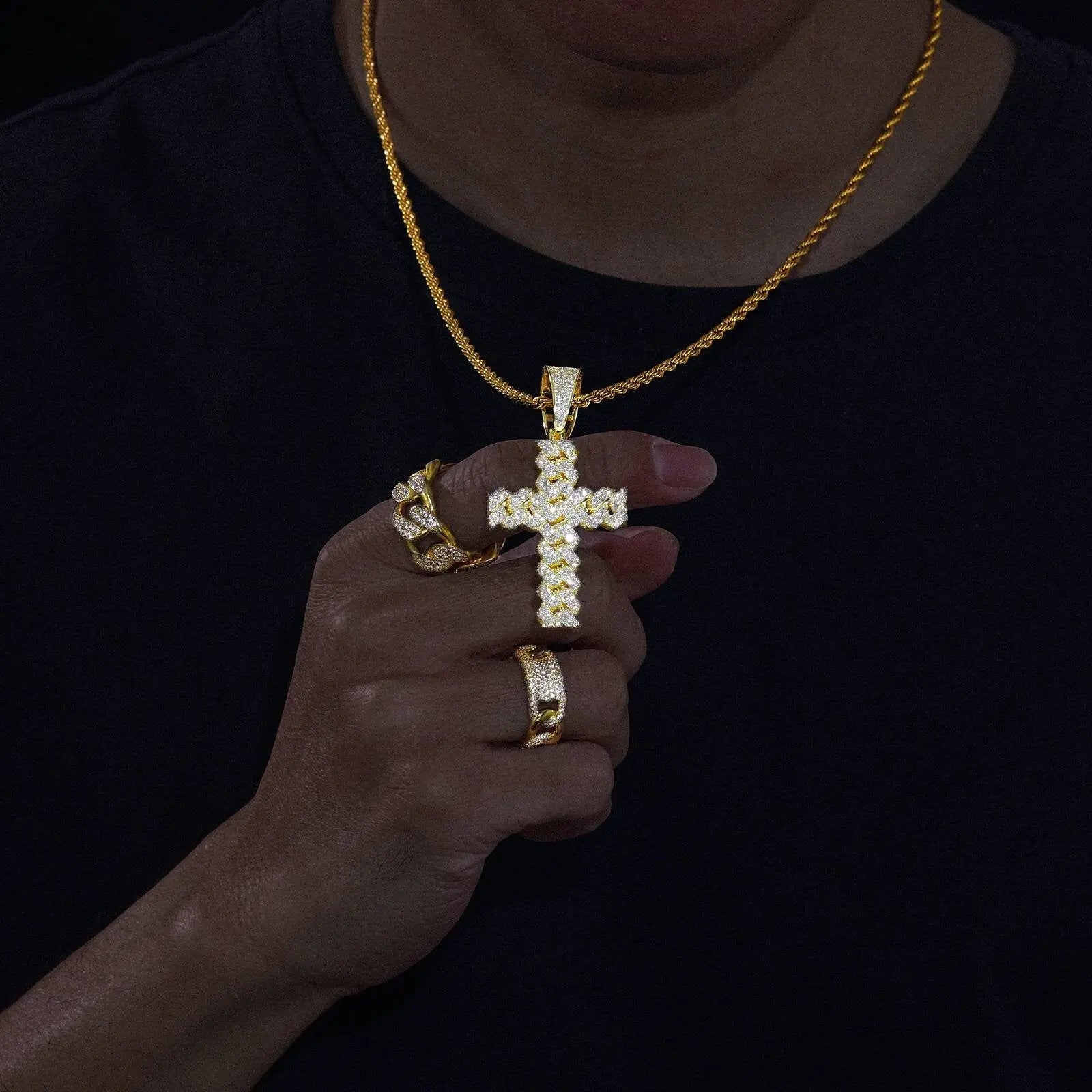 925 Sterling Silver Moissanite Cross Diamond Pendant 18k Gold Platinum Plated Miami Bling Drip JettsJewelers