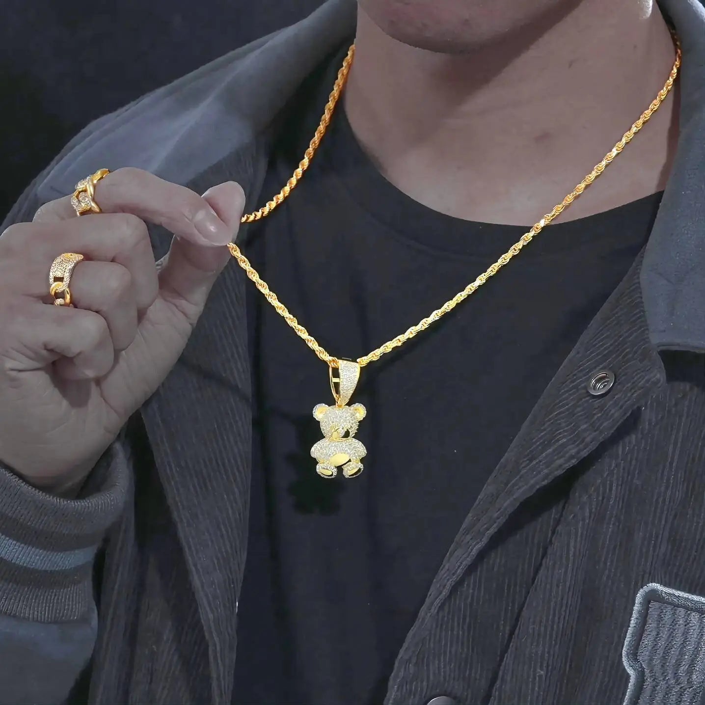 925 Sterling Silver Moissanite Diamond Bear Diamond Pendant Only Bling Drip JettsJewelers