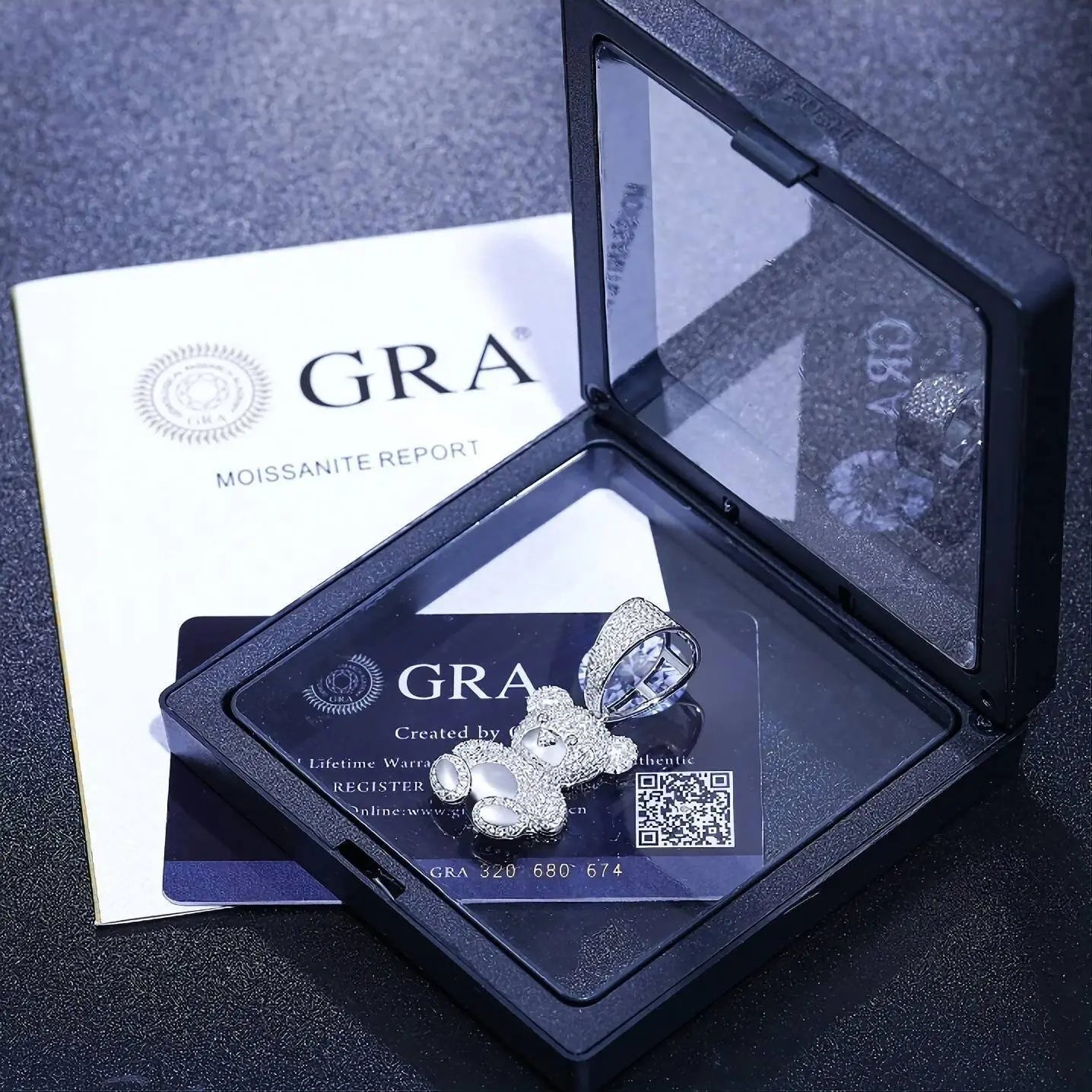 925 Sterling Silver Moissanite Diamond Bear Diamond Pendant Only Bling Drip JettsJewelers