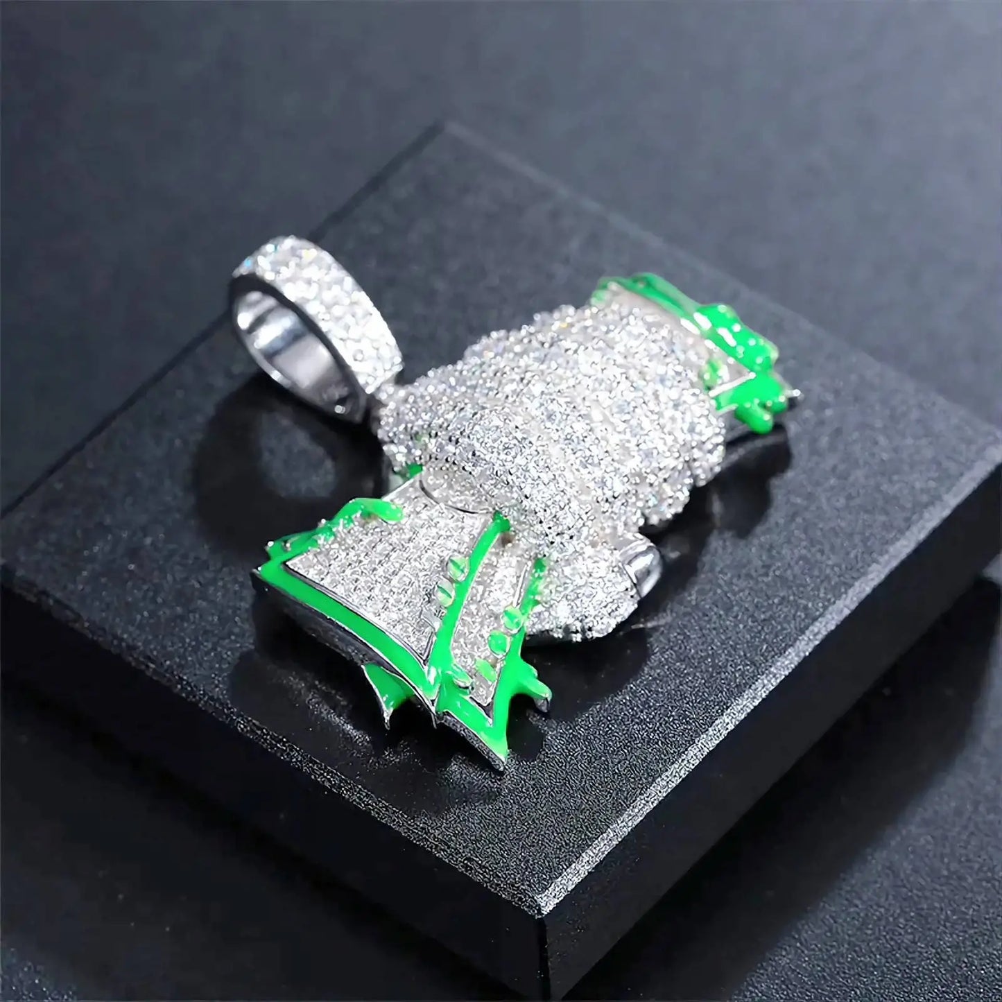 925 Sterling Silver Moissanite Diamond Glowing Money Fist Dollar Diamond Pendant Only Bling Drip JettsJewelers