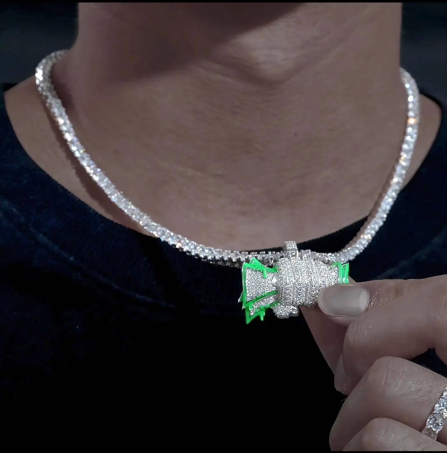 925 Sterling Silver Moissanite Diamond Glowing Money Fist Dollar Diamond Pendant Only Bling Drip JettsJewelers